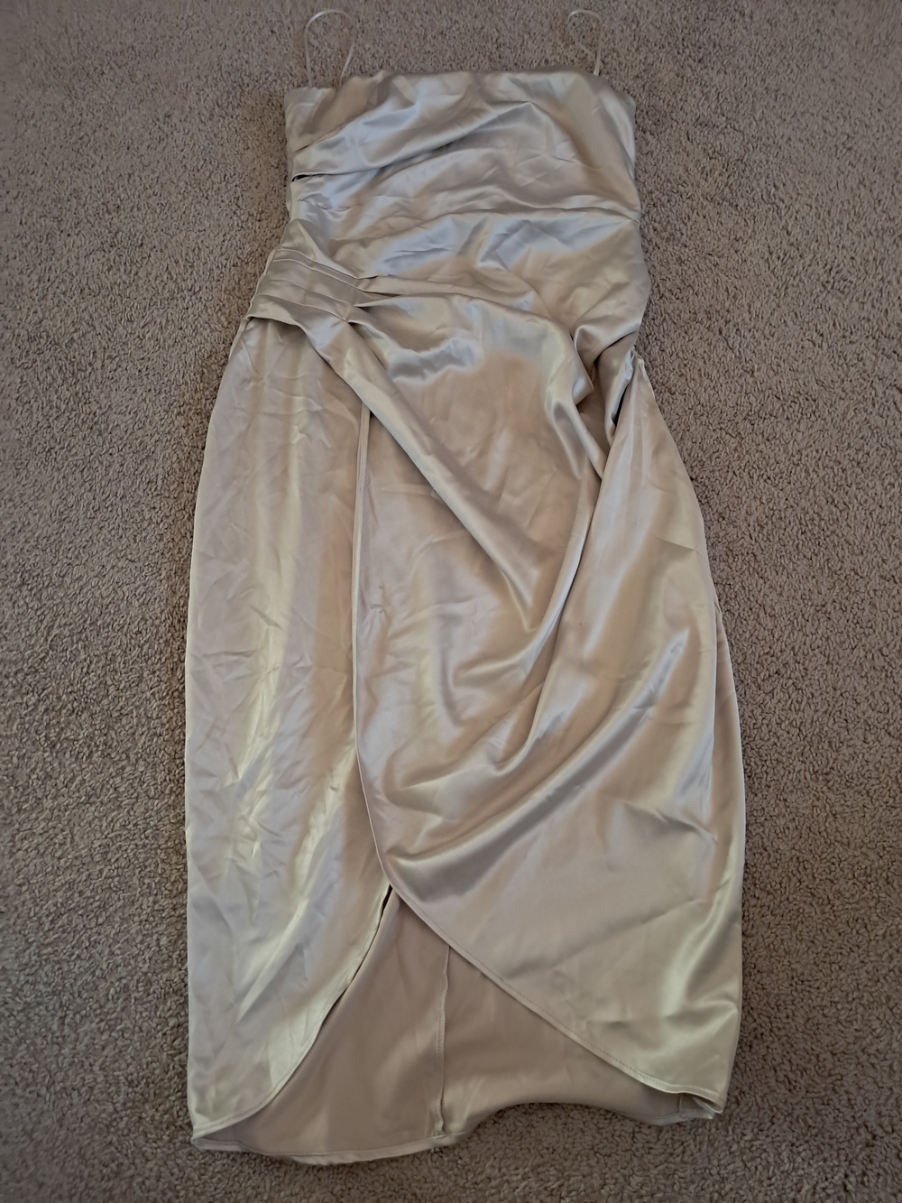 Fashion Nova Strapless Satin Tulip Dress in Champagne